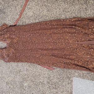 Women lacy brown dress